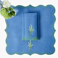 Lily of the Valley Blue Linen Napkins (Set of 4)