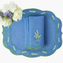 Lily of the Valley Blue Linen Placemats & Napkins (Set of 4)