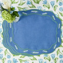 Lily of the Valley Blue Linen Placemats & Napkins (Set of 4)