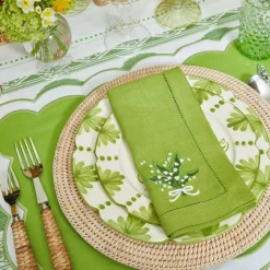 Lily of the Valley Green Linen Napkins (Set of 4)