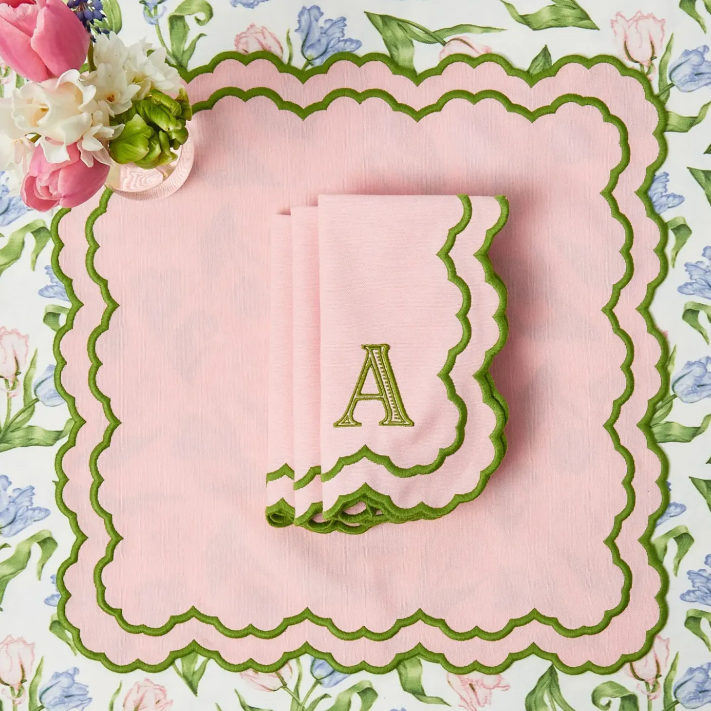 Lily Pink & Green Placemats & Napkins (Set of 4)