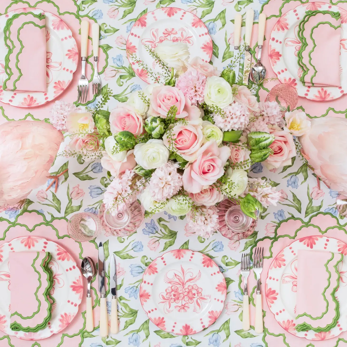 Lily Pink & Green Placemats & Napkins (Set of 4)