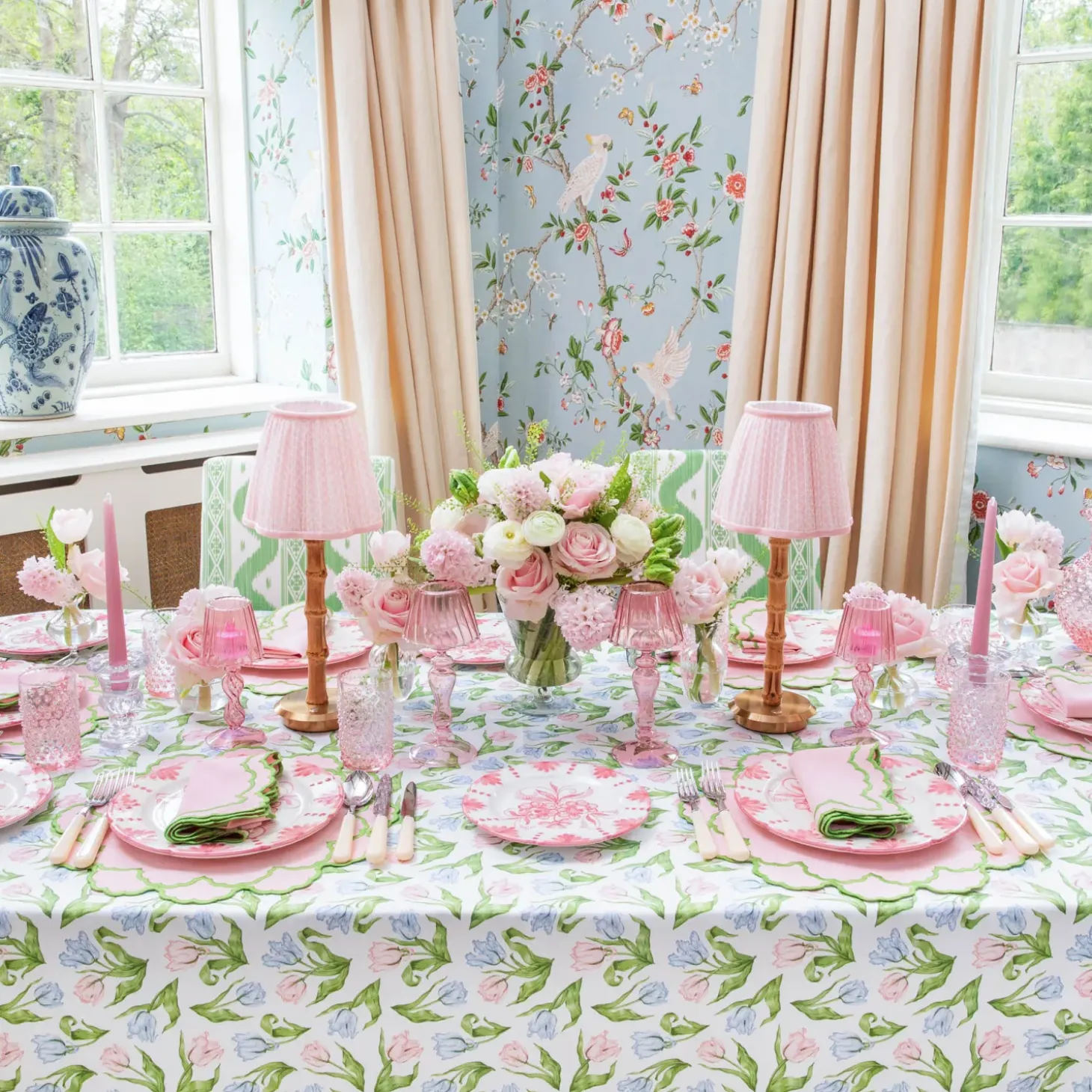 Lily Pink & Green Placemats & Napkins (Set of 4)