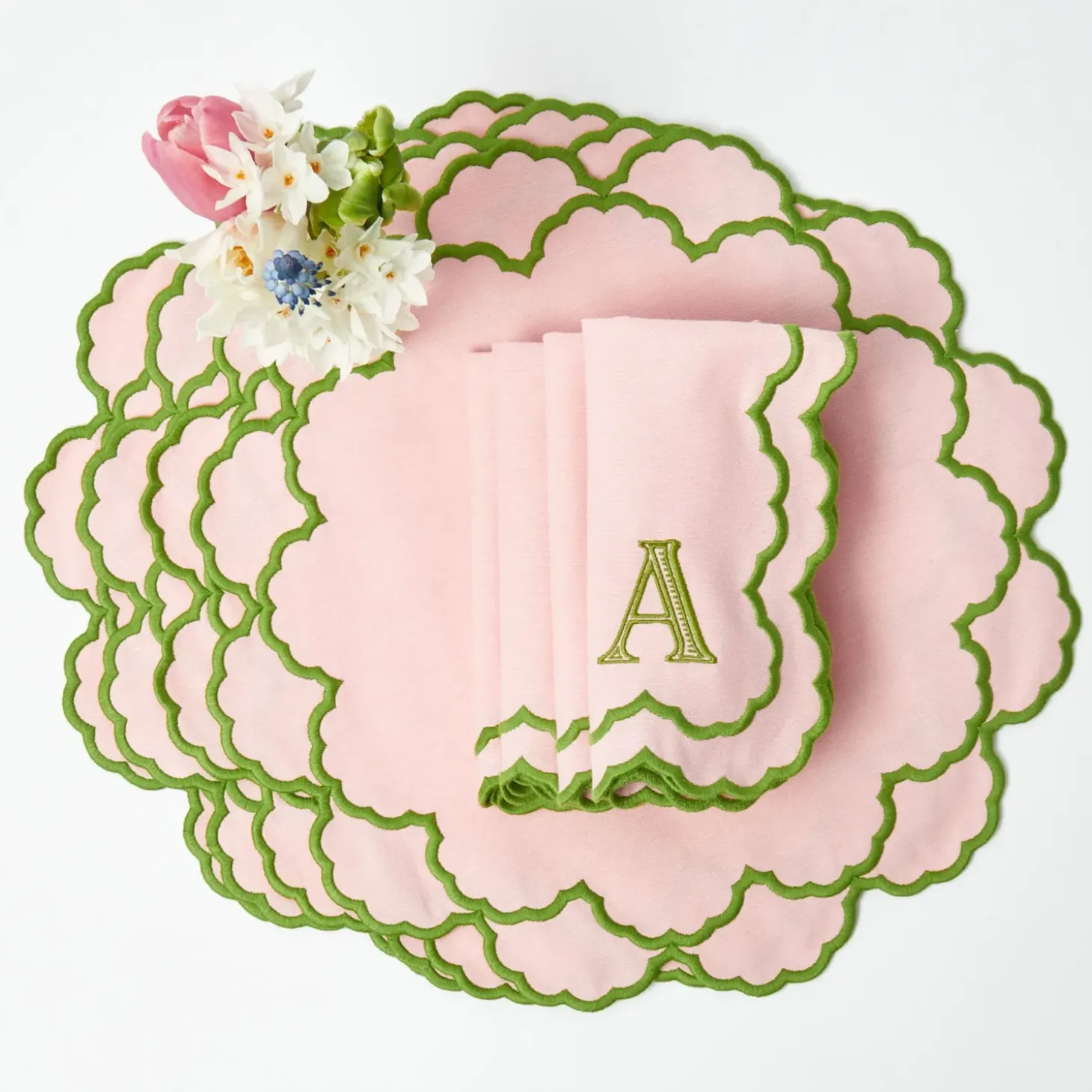 Lily Pink & Green Placemats & Napkins (Set of 4)
