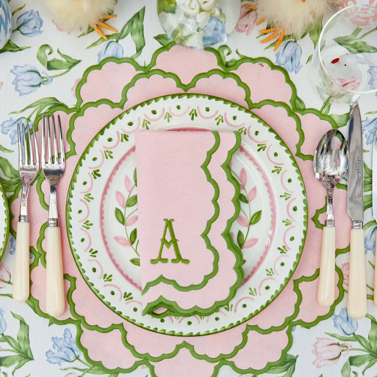 Lily Pink & Green Placemats & Napkins (Set of 4)
