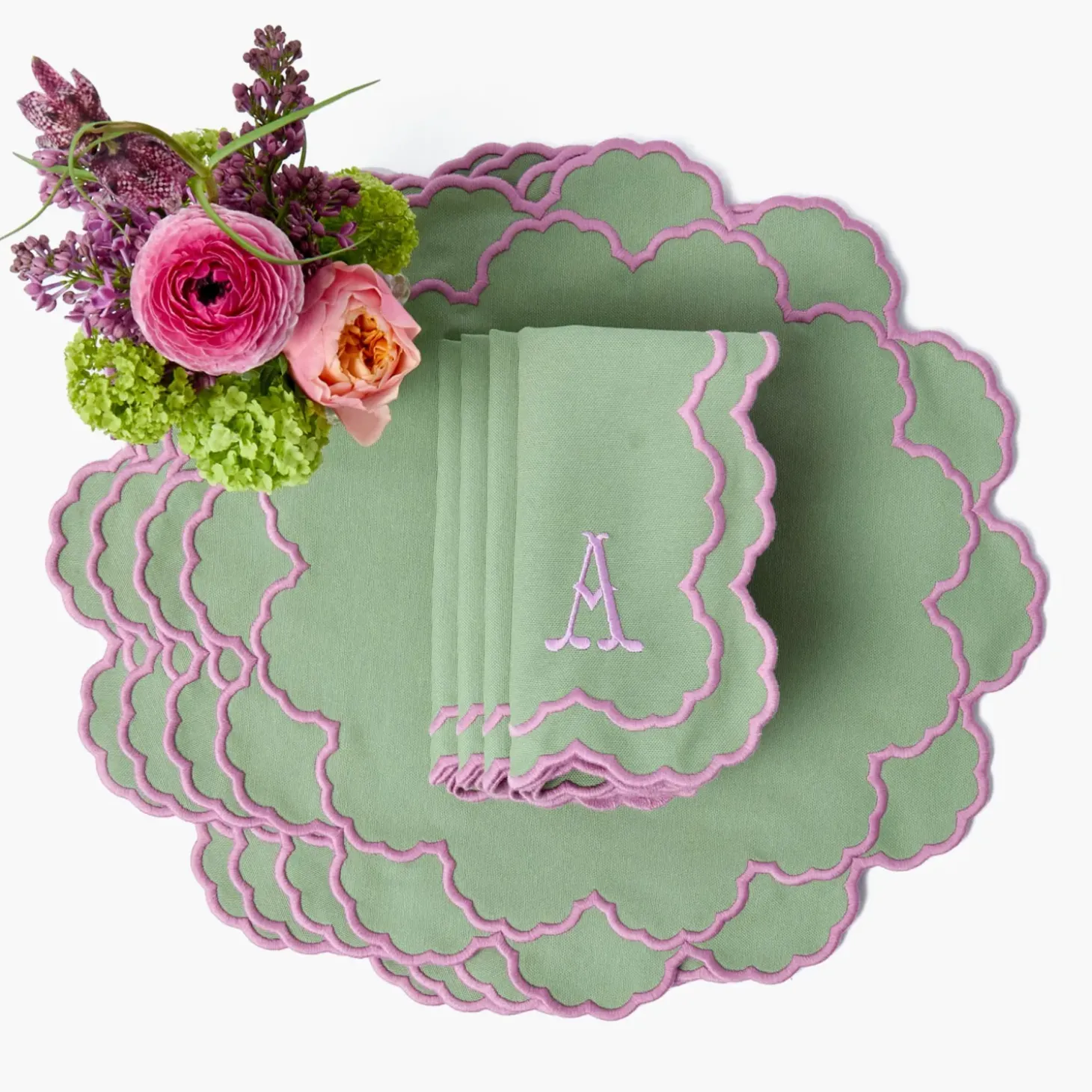 Lily Soft Green & Pink Placemats & Napkins (Set of 4)