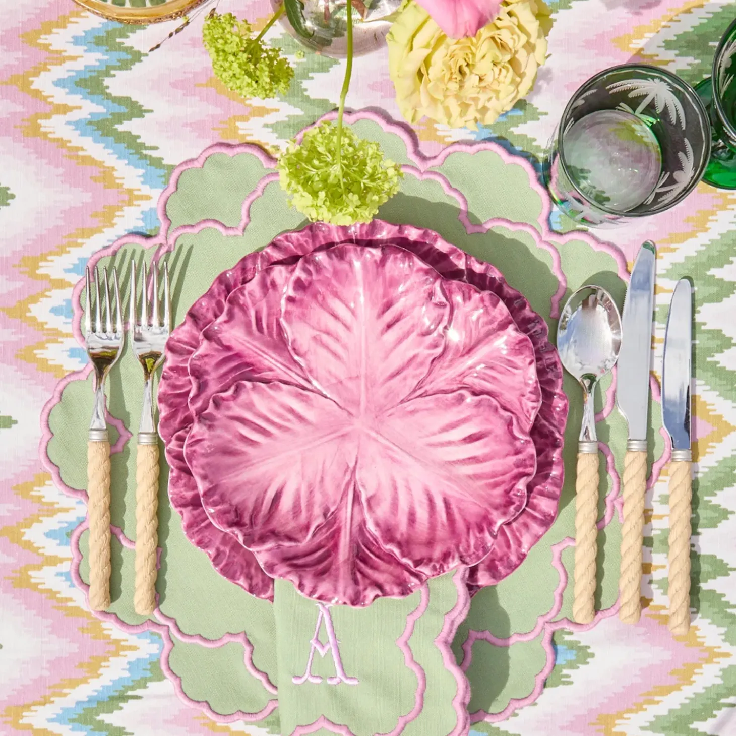 Lily Soft Green & Pink Placemats & Napkins (Set of 4)