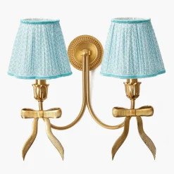 Marilyn Bow Rechargeable Double Wall Light with Soft Blue Lotus Shades (18cm)