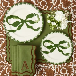 Marilyn Forest Green Bow Dinner & Starter Plates (Set of 8)