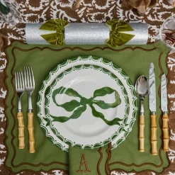 Marilyn Forest Green Bow Dinner & Starter Plates (Set of 8)