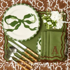 Marilyn Forest Green Bow Dinner Plates (Set of 4)