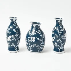 Midnight Blue Hand Painted Tole Bud Vases (Set of 3)