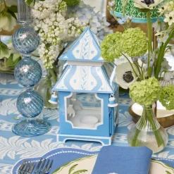 Mini Blue Ikat Pagoda Lantern (Pair)