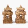 Mini Bow Rattan Pagoda Lanterns (Pair)