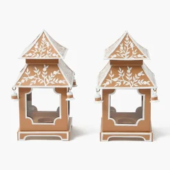 Mini Caramel Chinoiserie Pagoda Lantern (Pair)