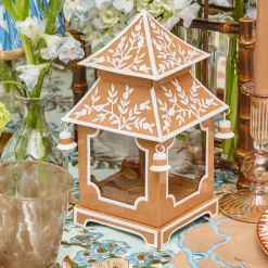 Mini Caramel Chinoiserie Pagoda Lantern (Pair)