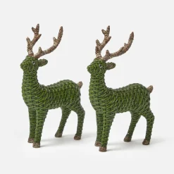 Mini Forest Green Rattan Reindeer (Pair) - 20cm