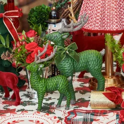 Mini Forest Green Rattan Reindeer (Pair) - 20cm