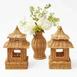 Mini Rattan Pagoda Lanterns (Pair)