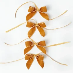 Mustard Velvet Mini Bows (Set of 4)