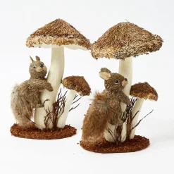 Natural Mushroom with Climbing Squirrel (Pair)