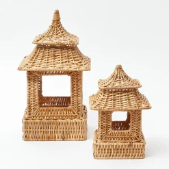 Natural Rattan Pagoda Lantern Set
