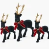 Navy Flocked Reindeer Family with Gold Trimmed Bows
