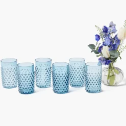 Navy Hobnail Glasses (Set of 6)
