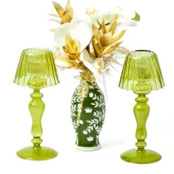 Olive Glass Lantern Tea Light Holder (Pair) - 24 cm