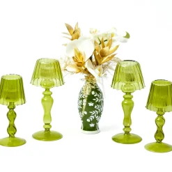 Olive Glass Lantern Tea Light Holder (Pair) - 24 cm