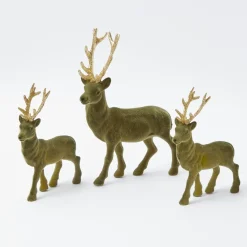 Olive Green Flocked Reindeer Family