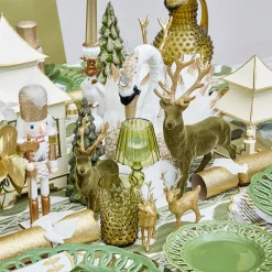 Olive Green Flocked Reindeer Family
