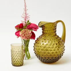 Olive Green Hobnail Glasses (Set of 6)