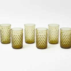 Olive Green Hobnail Glasses (Set of 6)