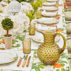 Olive Green Hobnail Jug & Glasses (Set of 6)