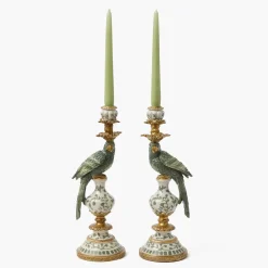 Olive Green Parrot Candleholder (Pair)