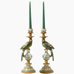 Olive Green Parrot Candleholder (Pair)