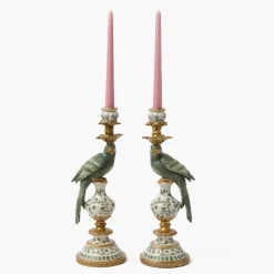 Olive Green Parrot Candleholder (Pair)