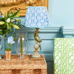 Olive Parrot Lamp with Blue Ikat Shade (30cm)