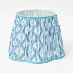 Olive Parrot Lamp with Blue Ikat Shade (30cm)