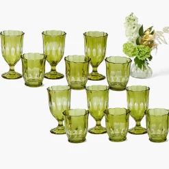 Olive Scalloped Glassware (Set of 12)
