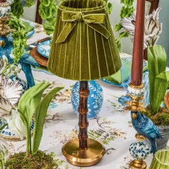 Olive Velvet Bow Lampshade (18cm)