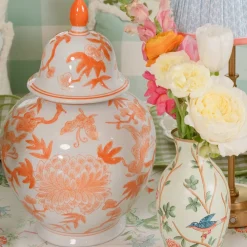 Orange Chinoiserie Ginger Jar