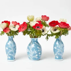 Pale Blue Hand Painted Tole Bud Vases (Set of 3)