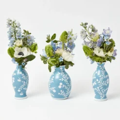 Pale Blue Hand Painted Tole Bud Vases (Set of 3)