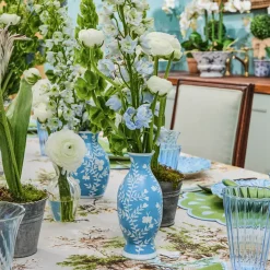 Pale Blue Hand Painted Tole Bud Vases (Set of 3)