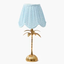 Palm Tree Rechargeable Lamp with Soft Blue Lotus Shade (18cm)