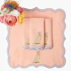 Parrot Coral Linen Napkins (Set of 4)