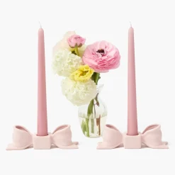 Petal Pink Ceramic Bow Candle Holder (Pair)