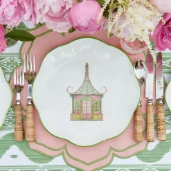 Pink & Green Pagoda Dinner Plate
